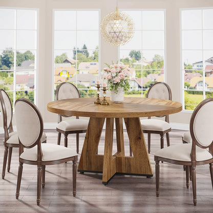 Tribesigns Round Dining Table for 4, 47 Inch Farmhouse Kitchen Table Small Dinner Table Kitchen Dinning Table for Dining Room