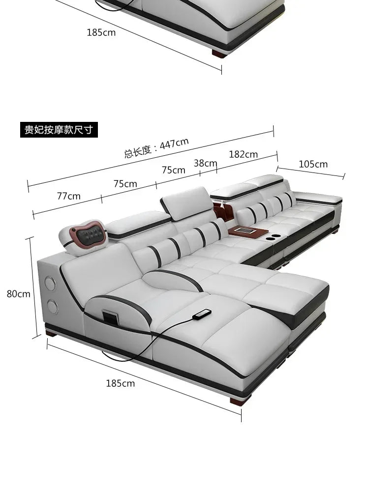 Popular and durable massage seat, cowhide multifunctional living room furniture, leather art storage, sofa combination