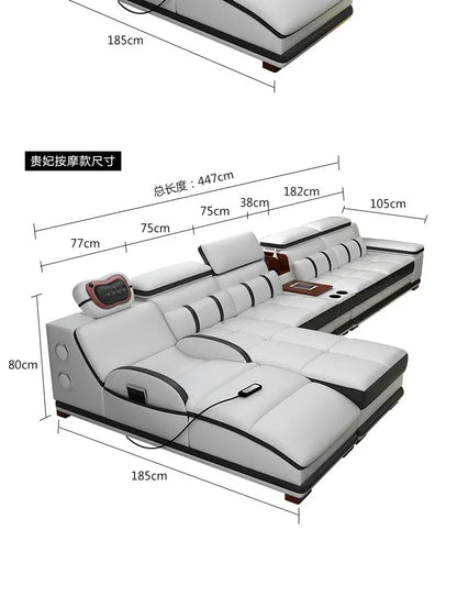 Popular and durable massage seat, cowhide multifunctional living room furniture, leather art storage, sofa combination