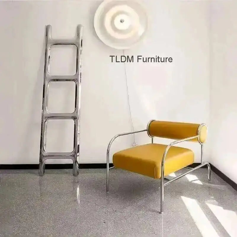 Nordic Fabric Living Room Chairs Stainless Steel Single Sofa Recliner European Living Room Furniture Home Leisure Back Armchair