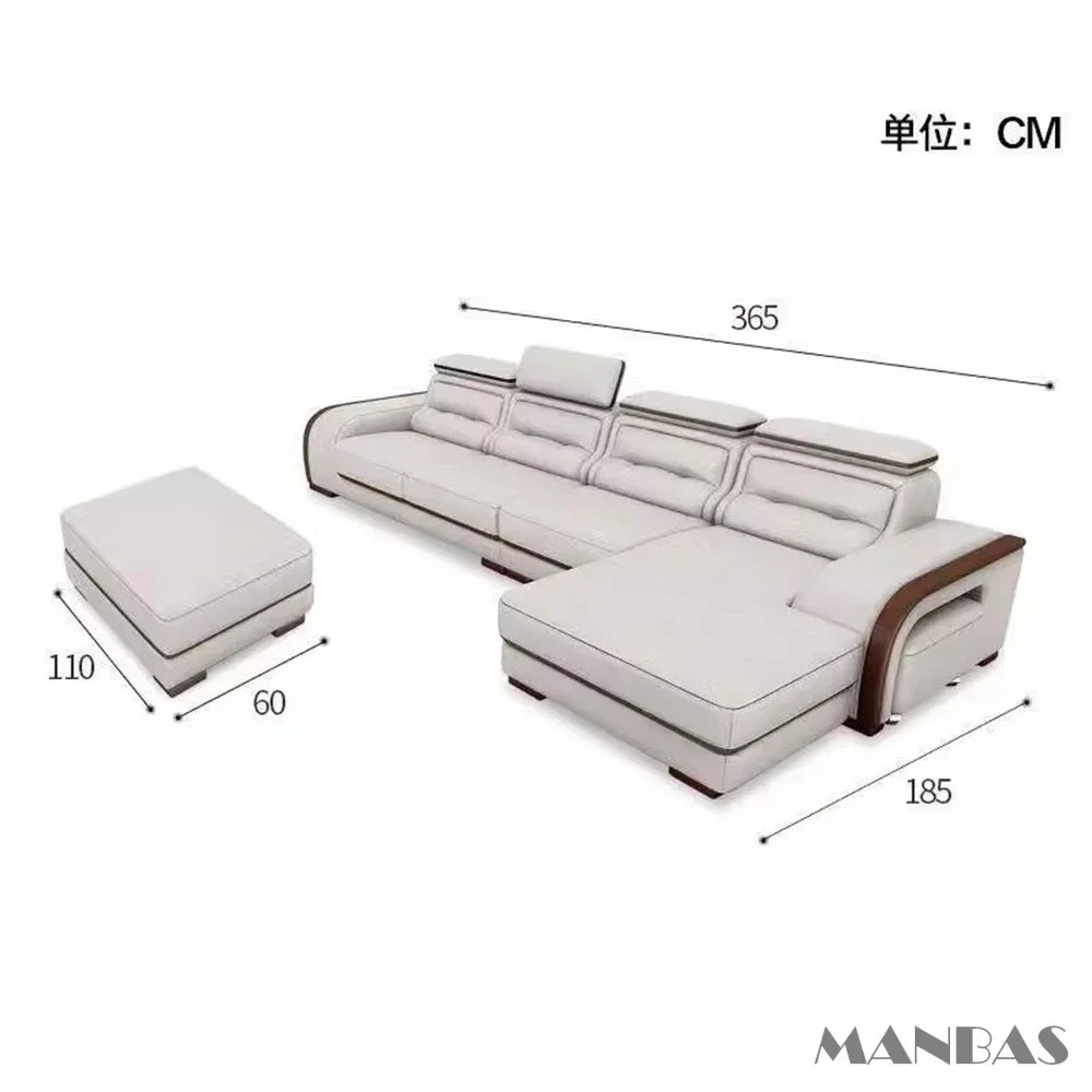 Genuine Leather Sofa With Bluetooth Speaker,USB And Adjustable Headrests - Nordic Italian Couch For Living Room Economically