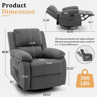Recliner Chair, 360 Swivel Rocker Chair for Adults, Small Rocking Recliner for Small Spaces, Upholstered Fabric Glider Recliner