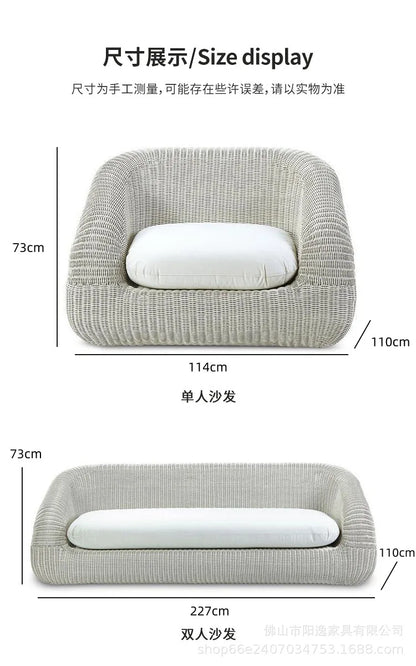 Outdoor rattan sofa courtyard waterproof and sunscreen Nordic villa garden terrace leisure balcony rattan sofa