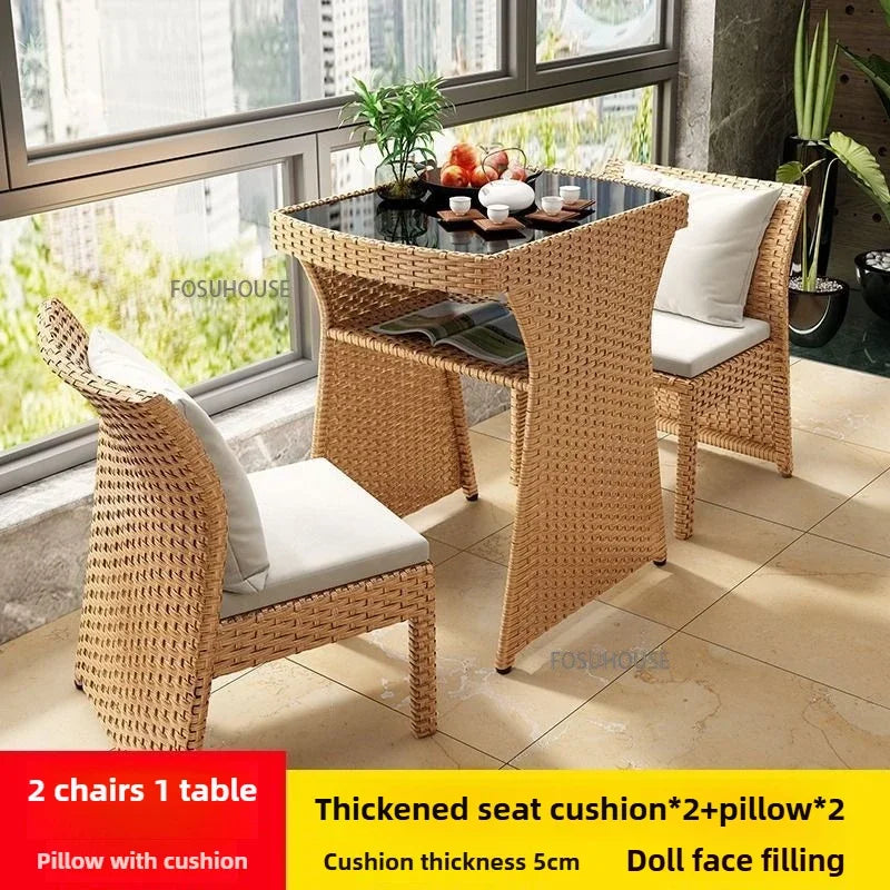 Nordic Outdoor Patio Table and Chair Balcony Table and Chair Combination Home Leisure Storage Table Three-piece Garden Furniture