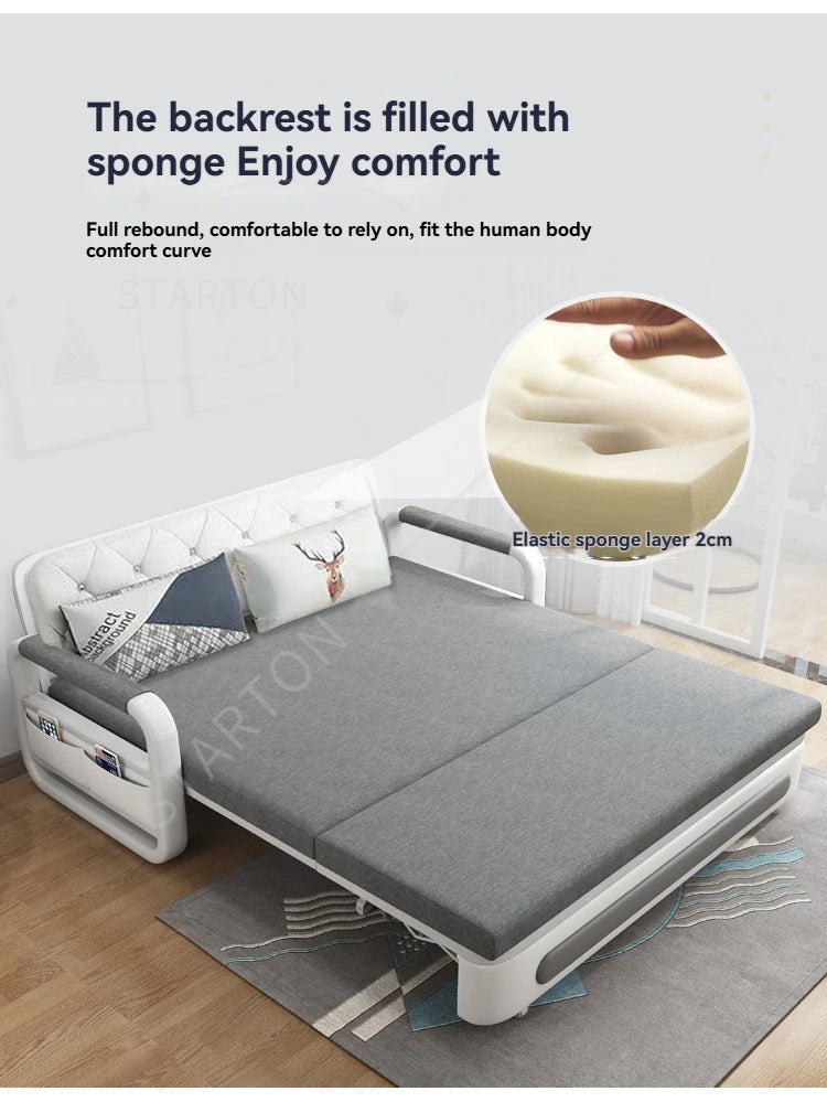 Foldable Living Room Multifunctional Sofa Bed Fabric Sponge Filled Sitting and Lying Sofa Bed With Storage