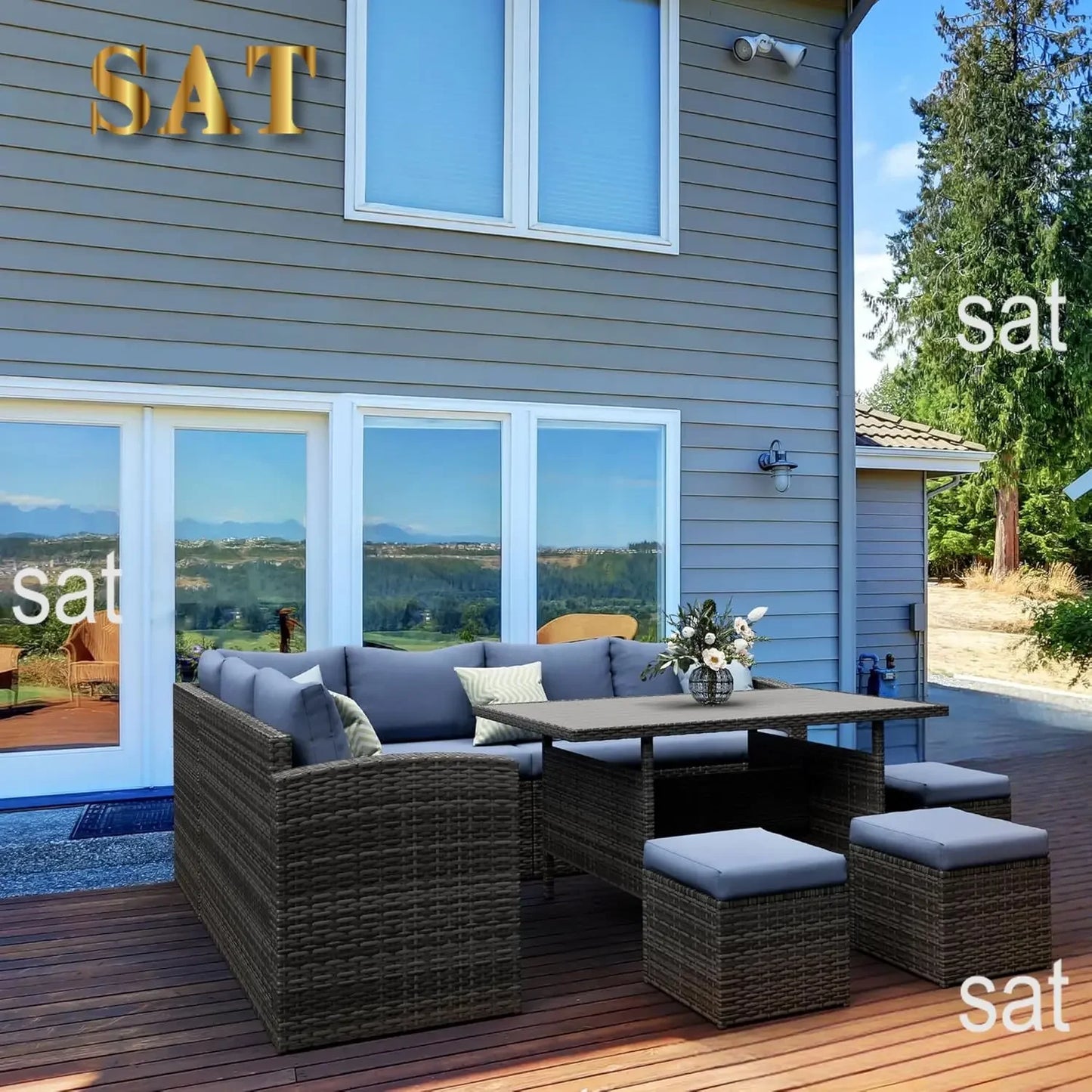 A Patio Furniture Set All Weather Wicker Patio Conversation Sets with Cushion Seat & Pillows Outdoor Dining Set Patio