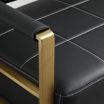 57.9" Modern Faux Leather Loveseat Sofa for Living Room, Office, or Studio - 2 Seater Couch with Gold Metal Arms, Black