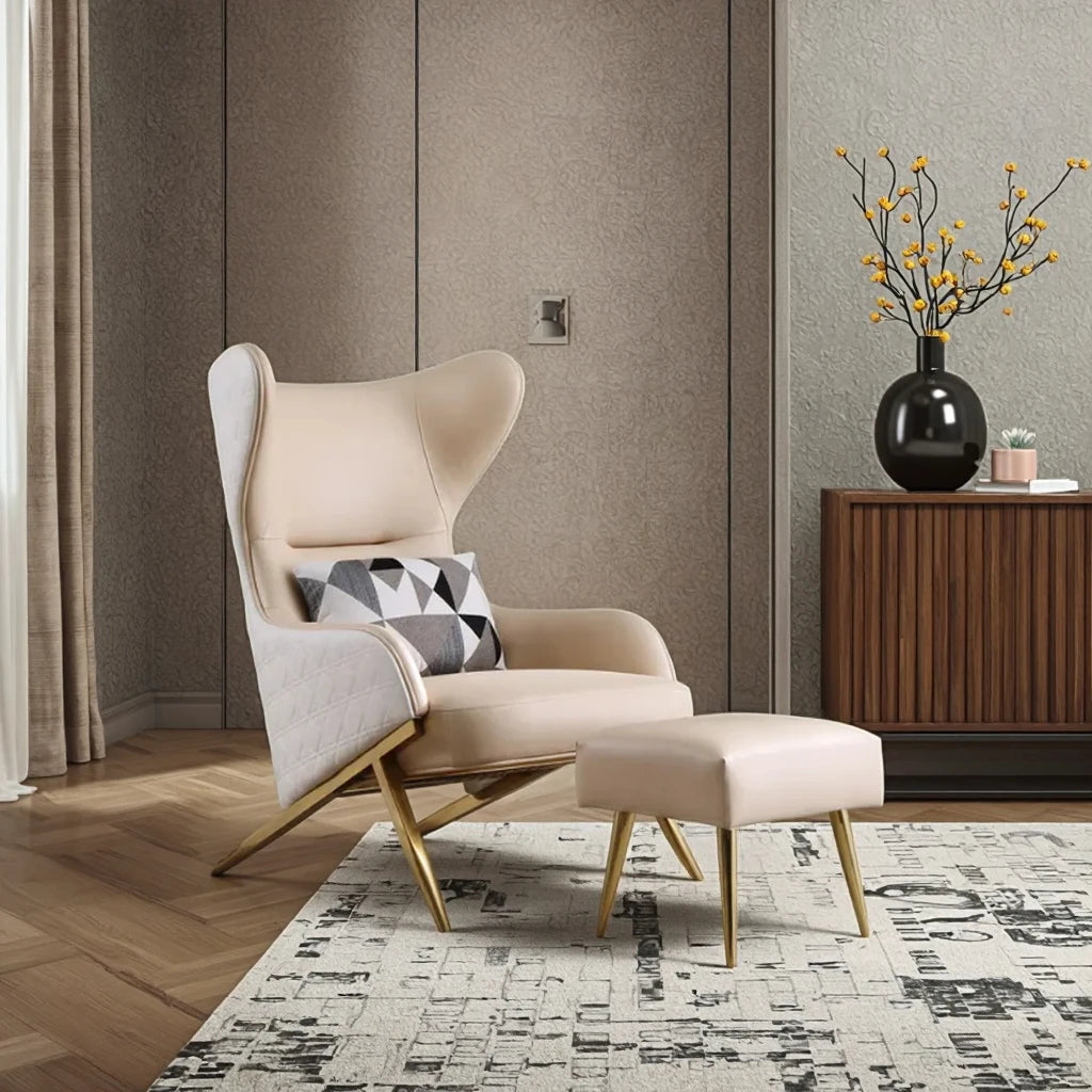 Nordic Luxury High Back Steel Chair Simple Modern Design Single Sofa for Villa Home Living Room Luxury Hotels Use