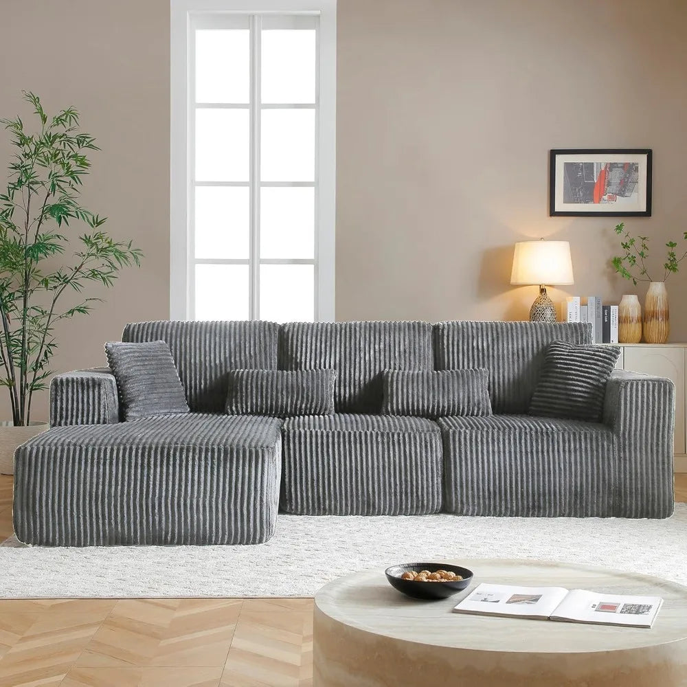 Modular Sectional Sofa Cloud Sectional Couch, 107" Comfy Fluffy L Shaped Dark Grey Couches for Living Room, Deep Seat