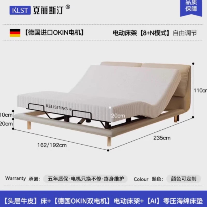 Elegant Modern Double Bed Luxury Upholstered Comferter Adults Bed Adjustable Electric Cama Box Casal Bedroom Furniture