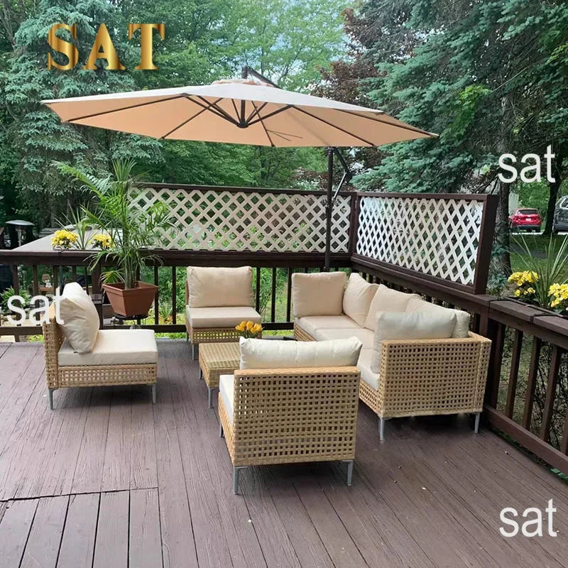 Waterproof Sunproof Woven Rattan Sofa Tea Table Set Aluminum Alloy Outdoor Furniture Patio Leisure-for Living Room Dining