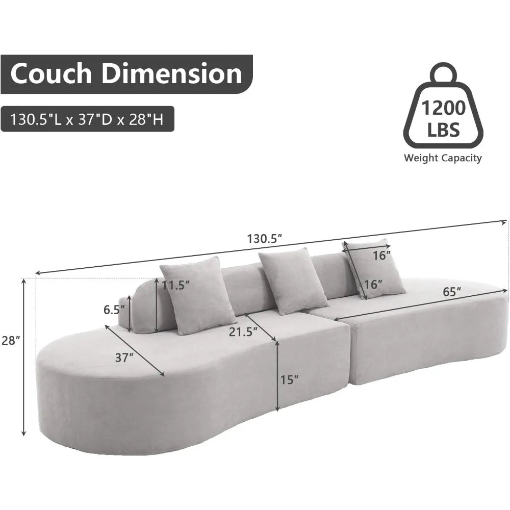 130.5" Curved Sofa, Cloud Sectional Boneless Sofa Couch, 3-Seater Oversized Modern Compressed Lounge Couch for Living Room Apart