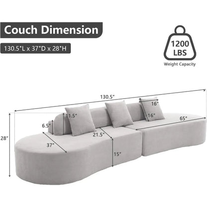 130.5" Curved Sofa, Cloud Sectional Boneless Sofa Couch, 3-Seater Oversized Modern Compressed Lounge Couch for Living Room Apart