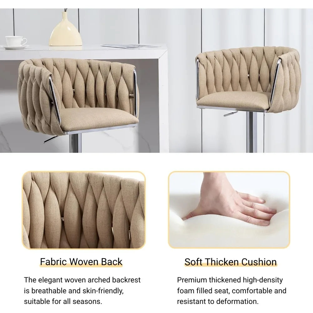 Swivel Kitchen Bar Stools Set of 2 Woven Counter Height Stools Adjustable Height 25