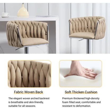 Swivel Kitchen Bar Stools Set of 2 Woven Counter Height Stools Adjustable Height 25"-31" Dining Room Chairs with Footrest