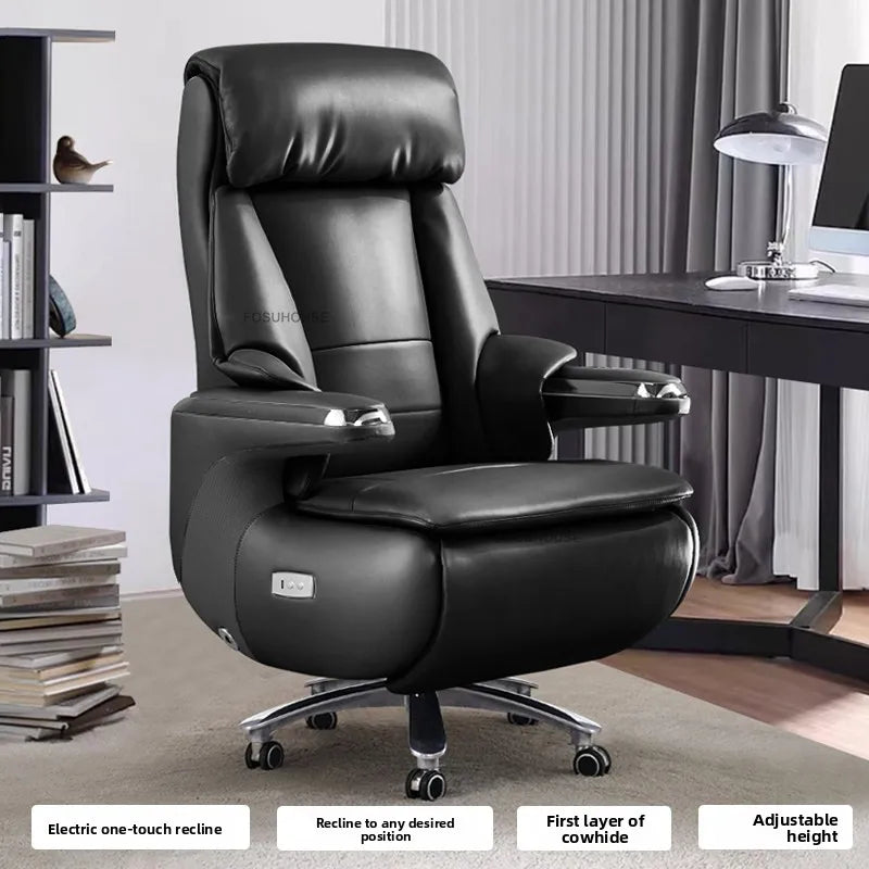 Electric Reclining Office Chairs Luxury Leather Executive Computer Armchair European Bedroom Furniture Home Ergonomic Desk Chair