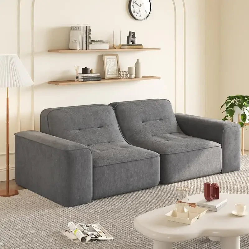 Modern Sparkling Chenille Fabric 83.6 Inch Modular 3-Seater Sectional Sofa Tufted Design Deep Seat Couch Ideal Divano Soggiorno