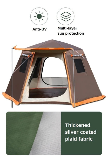 Automatic Camping Tent Outdoor Waterproof Anti-UV Hexagonal Big Tent Aluminum Pole Garden Pergola Awning Family Tent 4-6 Persons