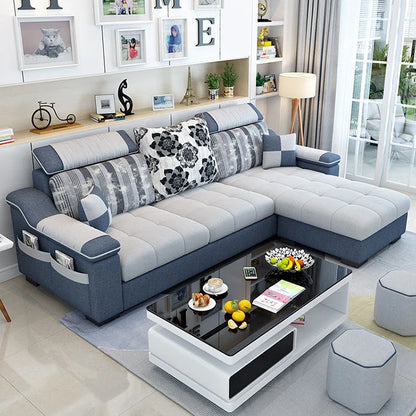 Room Fabric Sofa Modern Minimalist Home Corner Sofa Furniture Combination Nordic Solid Frame Fabric Sofa