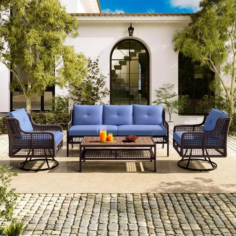 4-Piece Patio Furniture Set with Swivel Chairs, Outdoor Wicker Sectional for 5, Rattan Conversation Set for Poolside and