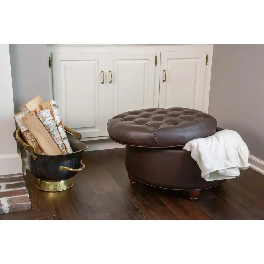 Home Decor Button Tufted Faux Leather Round Storage Ottoman Ottoman with Storage for Living Room amp Bedroom Distressed Brown