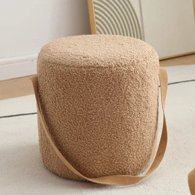 Lamb Velvet Round Stool for Living Room, Multi-Purpose Ottoman for Sofa & Coffee Table, Compact Home Decor Stool