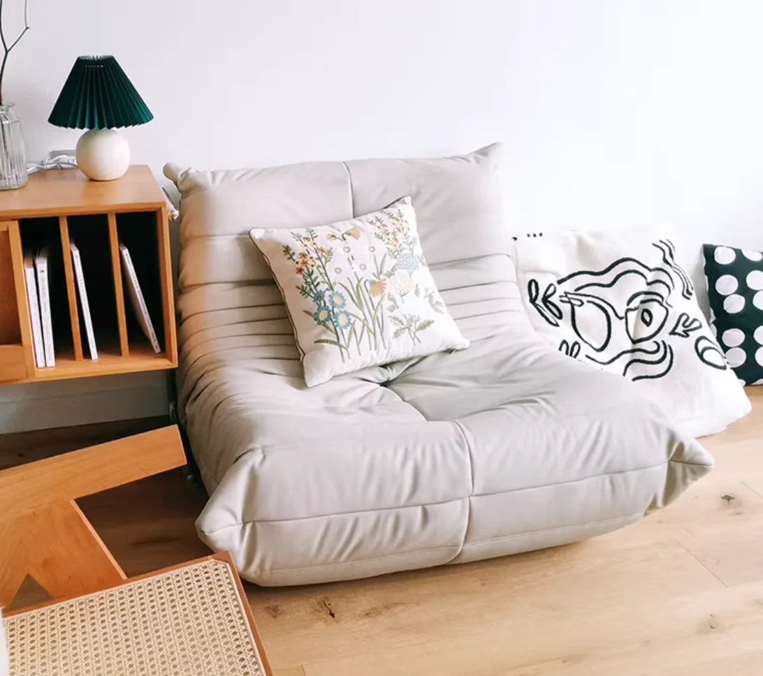 Leather lazy sofa Nordic single bedroom togo caterpillar balcony sofa chair casual leather art floor sofa