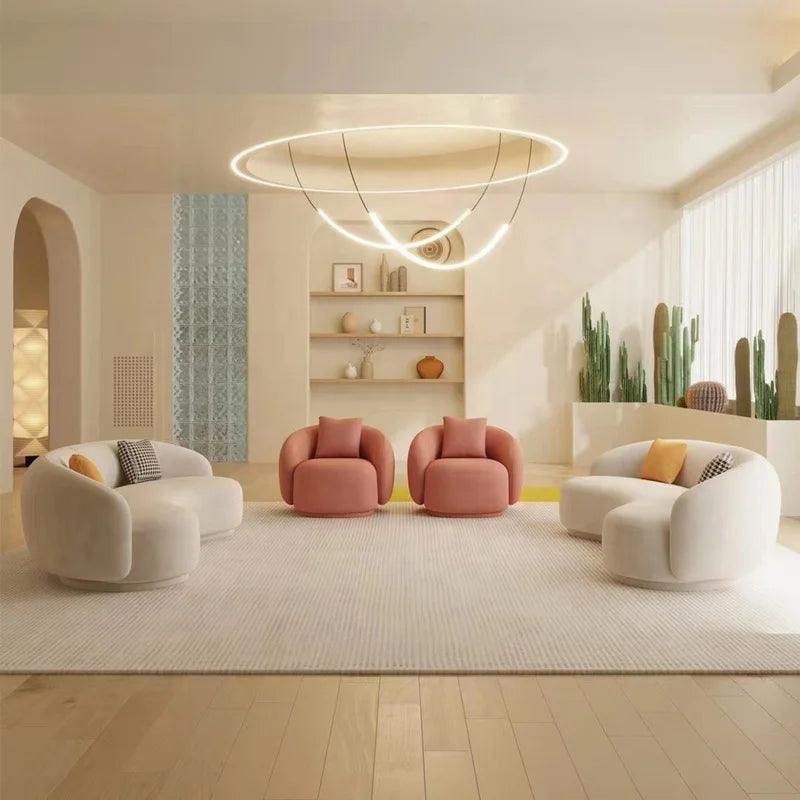 New Design White Long Curved Sofa Luxury Lambswool Fabric Corner Sofa Modern Living Room Upholstery Velvet Sofa Set Furniture