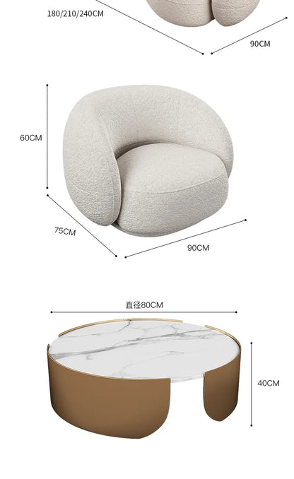 Internet celebrity lamb wool coffee table combination hotel lobby lounge multi-person curved fabric sofa