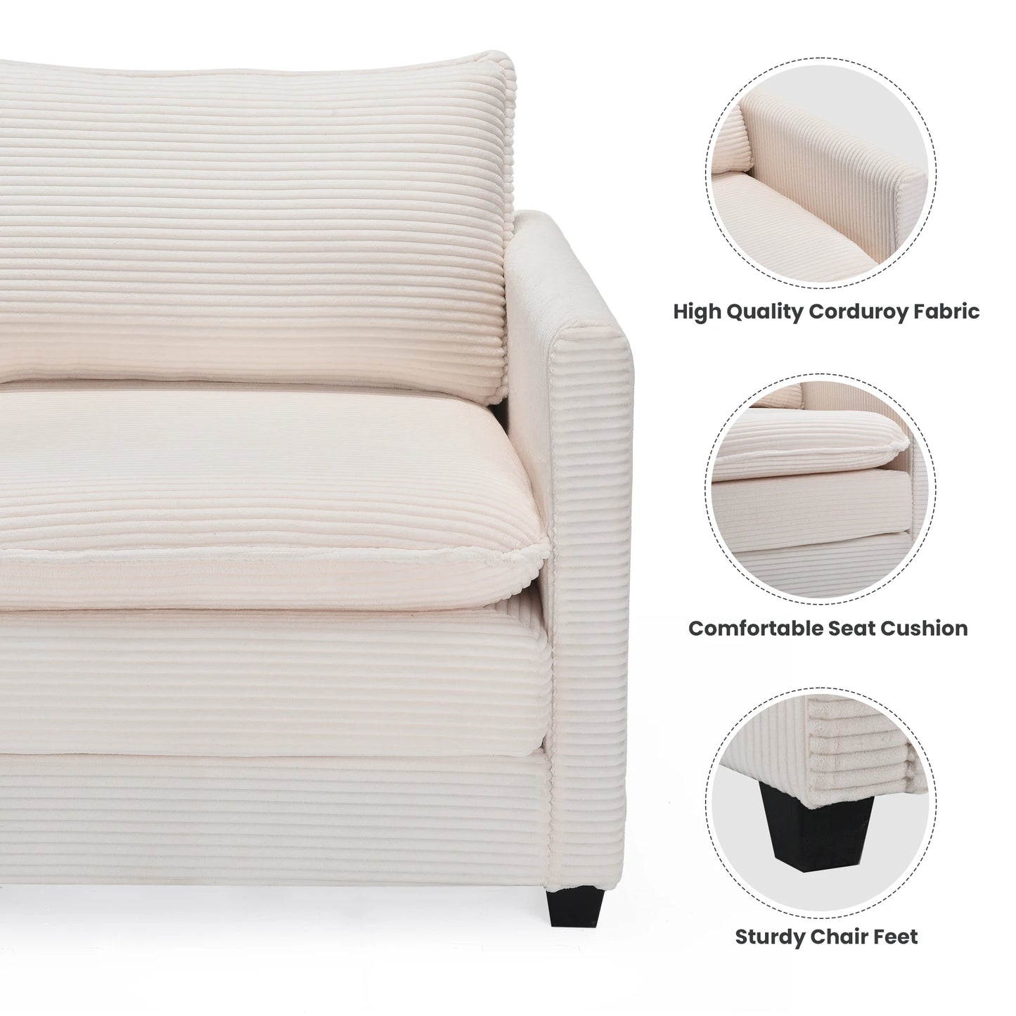 Corduroy Armchair with Ottoman Set, Accent Chair & Footstool, High-Quality Foam, Easy 15-Min Assembly, for Living Room, Bedroom