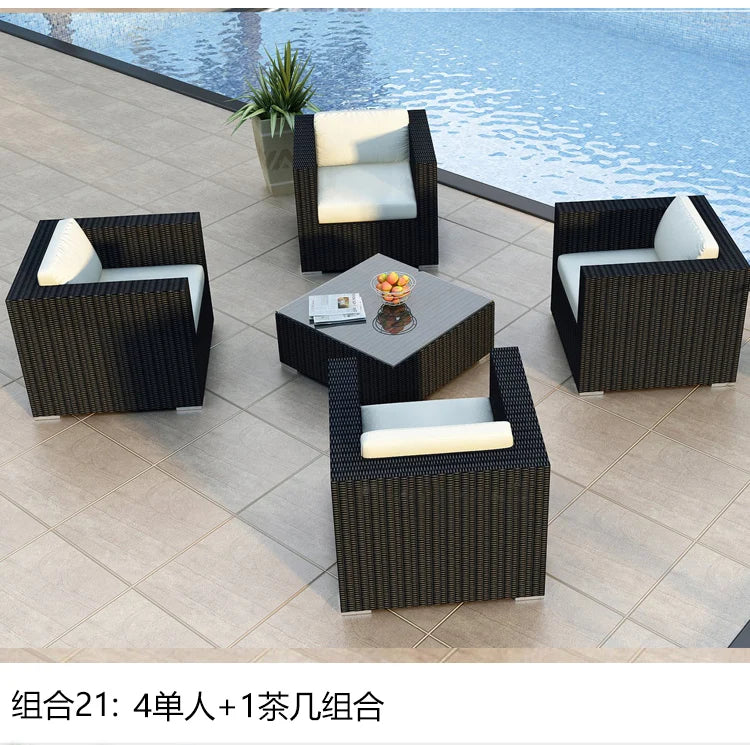 Terrace Modern Garden Sofas Outdoor Combination Courtyard Nordic Garden Sofas Waterproof Pe Rattan Furniture Sofá Jardín MHHYSF