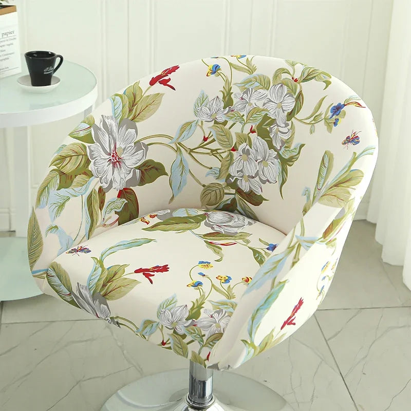 Elastic Bar Low Back Chair Cover Semi-Circular Print Elastic Living Room Bedroom Restaurant Hotel Dining Dustproof Chair Cover