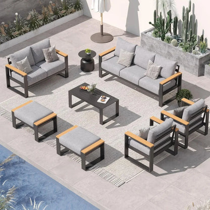 Aluminum Patio Furniture Set 7 Seats, Oversized Outdoor Sectional with Washable Thick Cushions, Coffee Table and Waterproof Cov