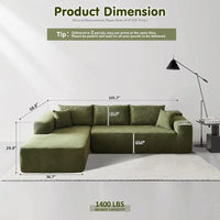 104" Cloud Sectional Couch with L-Shape Chaise,Modern Modular Sofa with Deep Seat,Required, Green (Cloud Velvet)- Free Delivery