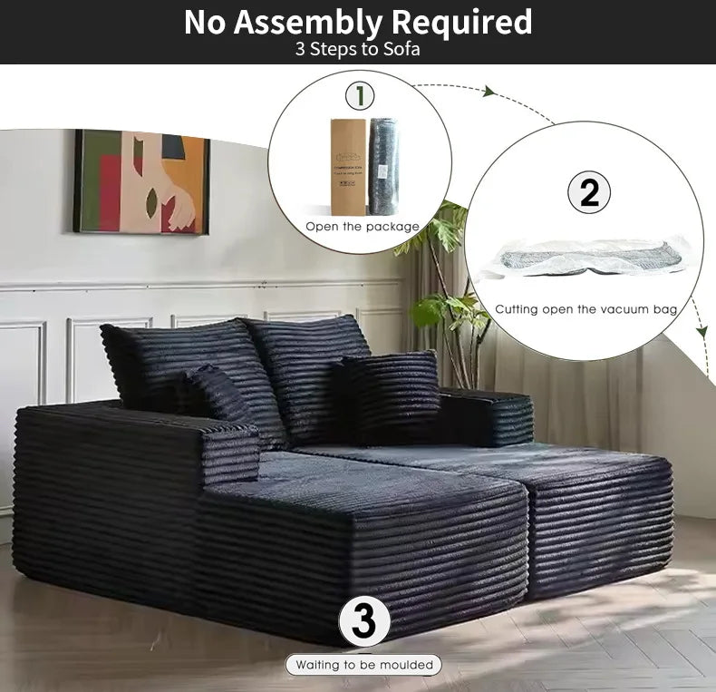 Vacuum Compression Sofa, Sofa Block Combination Fabric Sofa, Living Room Sofa Bed, 2 Pieces of The Same Color Sofa