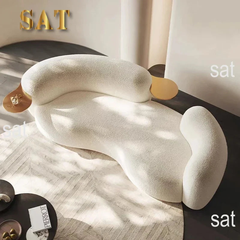 #Nordic modern hotel apartment living room clothing store beauty salon Lamb velvet creative cloth art minimalist sofa 3seats