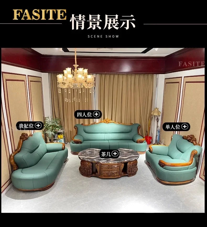 New Chinese-style simple ebony leather sofa luxury villa living room size apartment solid wood furniture corner combination