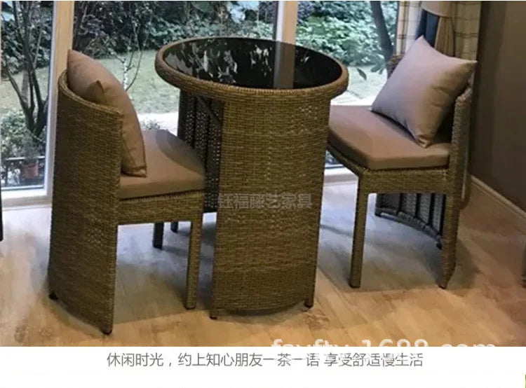 Outdoor rattan chair table and chair three-piece balcony garden creative simple rattan leisure table and chair combination