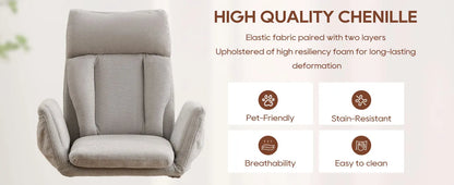 TCGBKAF Beige Big&Tall Office Chair with Flip Armrests Cross Legged Office Chair with Wheels Soft Chenille Executive Chair with Adjustable Lumbar Support Ergonomic Computer Desk Chair