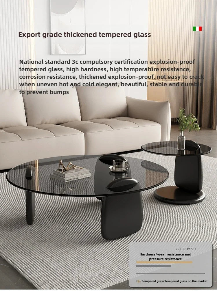 Table à thé, salon, petite maison, style italien, table à thé simple et moderne, table à thé créative en verre à combinaison circulaire
