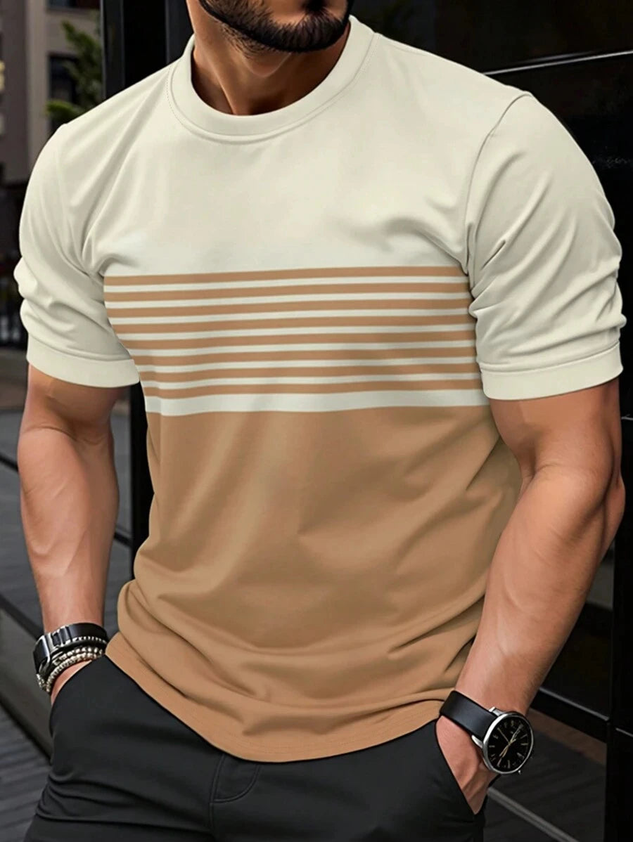 Outdoor Men's T Shirt Summer Fashion Casual Round Neck Short Sleeve Top Striped Printed Style Asian Size Men's Clothing T-shirt