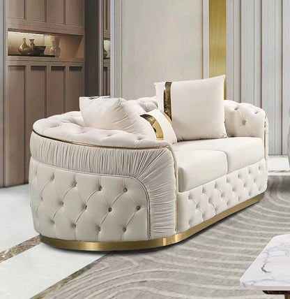 Modern Luxury Custom Wooden Frame Couch Sofa Velvet Fabric Button Tufted Living Room Sofa Set Furniture