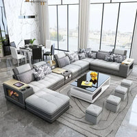 -Modern luxury premium genuine leather fabric wedding sectionals sofa couch set U shape sofas couchs bed living room furniture