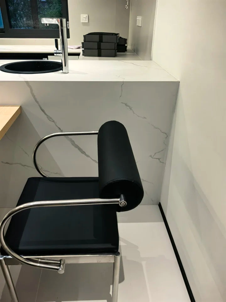 Mid-Century Designer Chair Industrial Metal Dining Seat Bedroom Vanity Stool with Backrest Stainless Steel Office Chair for Home