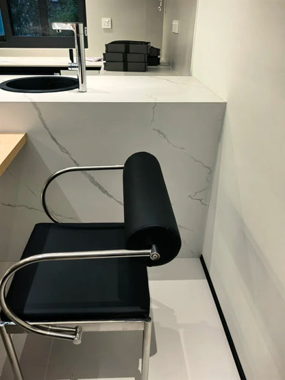 Mid-Century Designer Chair Industrial Metal Dining Seat Bedroom Vanity Stool with Backrest Stainless Steel Office Chair for Home