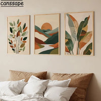 Sunset Leaf Art Poster Abstract Mountain Range Canvas Painting Minimalist Wall Art Living Room Bedroom Apartment Decor No Frame