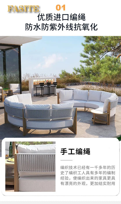 Outdoor teak rattan sofa, outdoor courtyard balcony furniture, garden waterproof and sun protection design