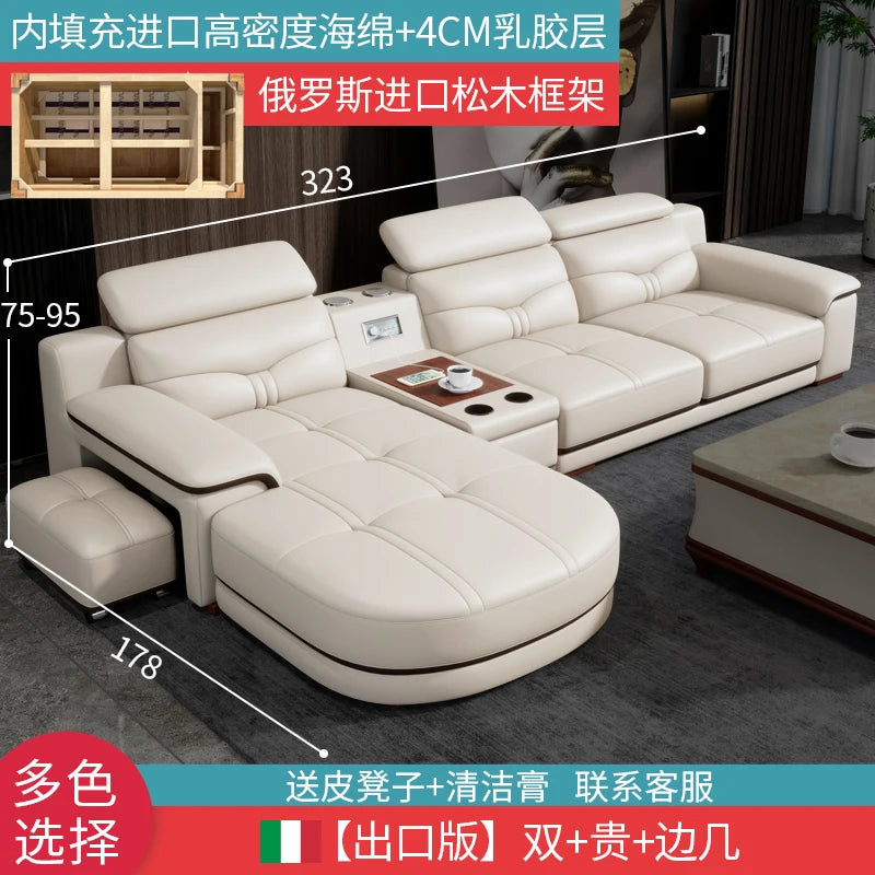 Leather sofa light luxury leather sofa  living room size apartment living room modern simple group