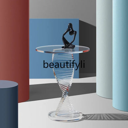 xzzSimple modern style small round table Nordic light luxury transparent corner few acrylic sofa side table