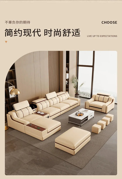 Interior Leather Design Living Room Sofa Storage Quality Comfortable Romantic Soft Leisure Multifunctional Sillon Cama Furniture